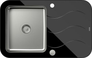 Zlewozmywak Quadron UNIQUE Glen 211 HardQ komora stalowa z czarnym blatem szklanym z syfonem Push 2 Open (780x500/R35) 1