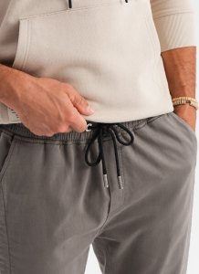 Ombre Męskie spodnie dzianinowe joggery z ozdobną plisą  grafitowe V4 OM-PAJO-0202 S 3