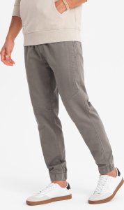 Ombre Męskie spodnie dzianinowe joggery z ozdobną plisą  grafitowe V4 OM-PAJO-0202 S 4