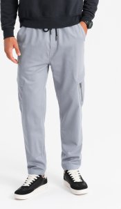 Ombre Dzianinowe joggery męskie z kieszeniami cargo  jasnoszare V4 OM-PAJO-0199 S 1
