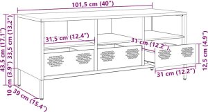 vidaXL Szafka RTV, żółta, 101,5x39x43,5 cm, stal walcowana na zimno 12