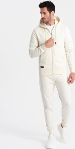 Ombre Dresowy męski bawełniany komplet BASIC bluza rozpinana + joggery  kremowy V5 Z86 M 1