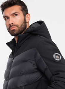 Kurtka męska Ombre Pikowana męska kurtka z łączonych materiałów z wysokim kołnierzem  czarna V1 OM-JALP-0172 M 2