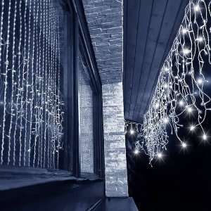 Springos Kurtyna świetlna 300 led girlanda, lampki wewnętrzno-zewnętrzne sople biały zimny + flash UNIWERSALNY 13