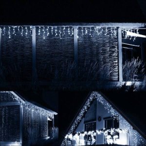Springos Kurtyna świetlna 300 led girlanda, lampki wewnętrzno-zewnętrzne sople biały zimny + flash UNIWERSALNY 24