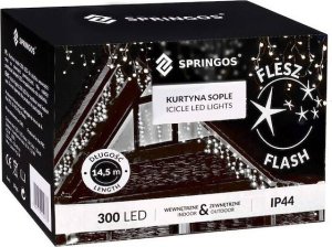 Springos Kurtyna świetlna 300 led girlanda, lampki wewnętrzno-zewnętrzne sople biały zimny + flash UNIWERSALNY 5