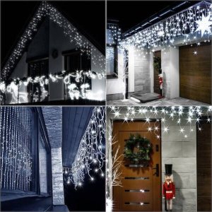 Springos Kurtyna świetlna 300 led girlanda, lampki wewnętrzno-zewnętrzne sople biały zimny + flash UNIWERSALNY 7