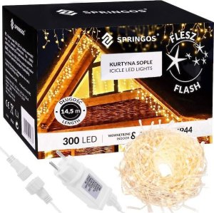Springos Kurtyna świetlna 300 led girlanda, lampki wewnętrzno-zewnętrzne sople biały ciepły + flash UNIWERSALNY 1