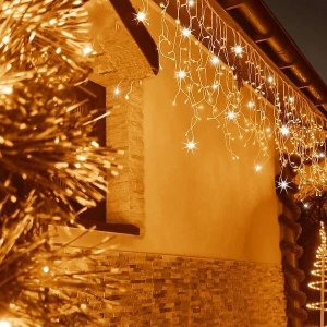 Springos Kurtyna świetlna 300 led girlanda, lampki wewnętrzno-zewnętrzne sople biały ciepły + flash UNIWERSALNY 12