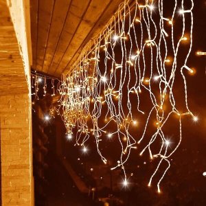 Springos Kurtyna świetlna 300 led girlanda, lampki wewnętrzno-zewnętrzne sople biały ciepły + flash UNIWERSALNY 16
