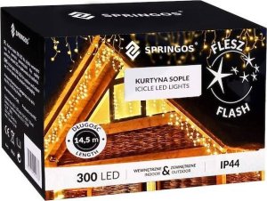 Springos Kurtyna świetlna 300 led girlanda, lampki wewnętrzno-zewnętrzne sople biały ciepły + flash UNIWERSALNY 10