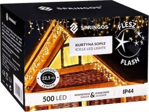 Springos Kurtyna świetlna 500 led girlanda, lampki wewnętrzno-zewnętrzne sople biały ciepły + flash UNIWERSALNY 16