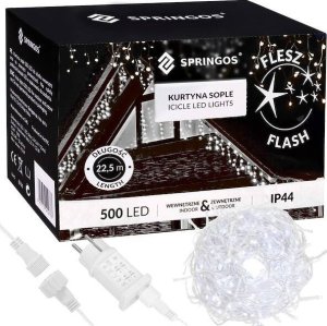Springos Kurtyna świetlna 500 led girlanda, lampki wewnętrzno-zewnętrzne sople biały zimny + flash UNIWERSALNY 1