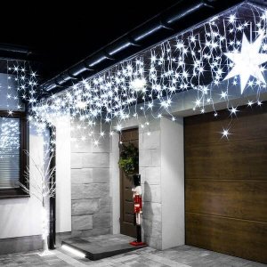 Springos Kurtyna świetlna 500 led girlanda, lampki wewnętrzno-zewnętrzne sople biały zimny + flash UNIWERSALNY 12