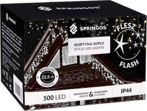 Springos Kurtyna świetlna 500 led girlanda, lampki wewnętrzno-zewnętrzne sople biały zimny + flash UNIWERSALNY 19