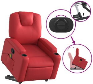 vidaXL Podnoszony fotel masujący, rozkładany, czerwony, ekoskóra 6