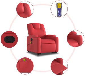 vidaXL Podnoszony fotel masujący, rozkładany, czerwony, ekoskóra 8