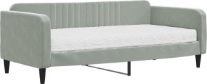 vidaXL Sofa z materacem do spania, jasnoszara, 90x190 cm, aksamit 2