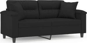 vidaXL 2-osobowa sofa z poduszkami, czarna, 140 cm, mikrofibra 2