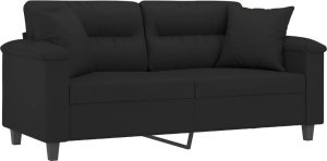 vidaXL 2-osobowa sofa z poduszkami, czarna, 140 cm, mikrofibra 3
