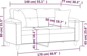 vidaXL 2-osobowa sofa z poduszkami, czarna, 140 cm, mikrofibra 8