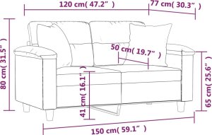 vidaXL 2-osobowa sofa z poduszkami, czarna, 120 cm, mikrofibra 8