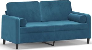 vidaXL 2-osobowa sofa z poduszkami, niebieska, 140 cm, aksamit 2