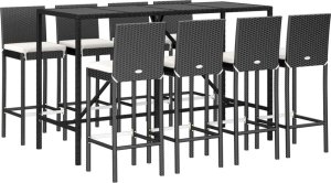 vidaXL 9-cz. zestaw mebli barowych z poduszkami, czarny, polirattan 3
