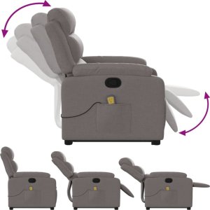 vidaXL Podnoszony fotel masujący, rozkładany, kolor taupe, tkanina 6