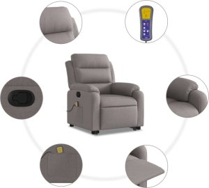 vidaXL Podnoszony fotel masujący, rozkładany, kolor taupe, tkanina 7