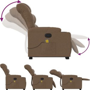 vidaXL Podnoszony fotel masujący, rozkładany, brązowy, obity tkaniną 7