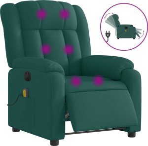 vidaXL Rozkładany fotel masujący, elektryczny, ciemnozielony, tkanina 2