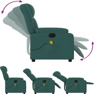 vidaXL Rozkładany fotel masujący, elektryczny, ciemnozielony, tkanina 6