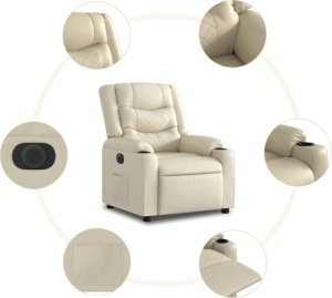 vidaXL Elektryczny fotel rozkładany, kremowy, obity sztuczną skórą 8