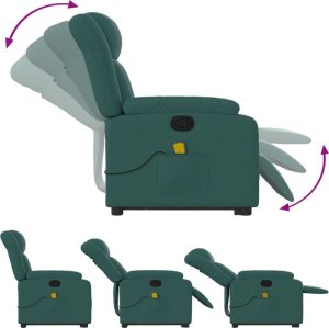 vidaXL Podnoszony fotel masujący, rozkładany, ciemnozielony, tkanina 6