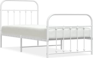 vidaXL Metalowa rama łóżka z wezgłowiem i zanóżkiem, biała, 90x200 cm 2