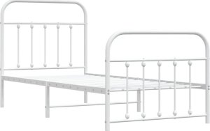 vidaXL Metalowa rama łóżka z wezgłowiem i zanóżkiem, biała, 90x200 cm 5
