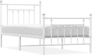 vidaXL Metalowa rama łóżka z wezgłowiem i zanóżkiem, biała, 90x200 cm 2