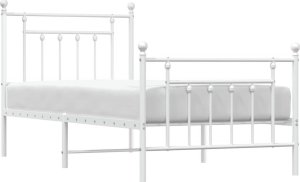 vidaXL Metalowa rama łóżka z wezgłowiem i zanóżkiem, biała, 90x200 cm 4
