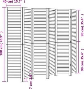 vidaXL Parawan pokojowy, 6-panelowy, biały, lite drewno paulowni 9