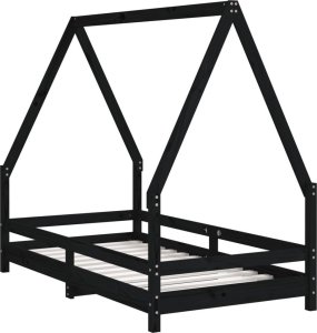 vidaXL Rama łóżka dziecięcego, czarna, 80x160 cm, drewno sosnowe 2