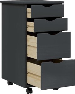 vidaXL Szafka na kółkach MOSS, z szufladami, szara, sosna 3