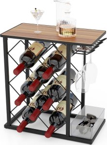 Costway Stojak na wino z uchwytem na kieliszki 1