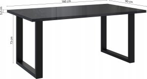 Selsey Stół Brooklyn 160x90 cm czarny połysk z czarnymi nogami w kształcie U 4