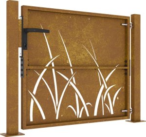 vidaXL vidaXL Furtka ogrodowa, 105x105 cm, stal kortenowska, motyw trawy 6