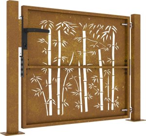 vidaXL vidaXL Furtka ogrodowa, 105x80 cm, stal kortenowska, motyw bambusa 6