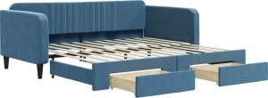 vidaXL vidaXL Sofa rozsuwana z szufladami, niebieska, 100x200 cm, aksamit 2
