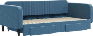 vidaXL vidaXL Sofa rozsuwana z szufladami, niebieska, 100x200 cm, aksamit 3