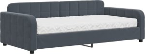 vidaXL vidaXL Sofa z materacem do spania, ciemnoszara, 100x200 cm, aksamit 2