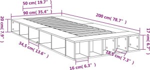 vidaXL vidaXL Rama łóżka, dąb sonoma, 90x200 cm, materiał drewnopochodny 10